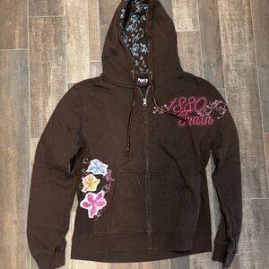 Y2K Brown Zip Up Hoodie 1880 Train Size M